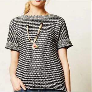 Anthropologie Field & Flower Greta Sweater Sz S Black Ivory Chunky Knit Pullover